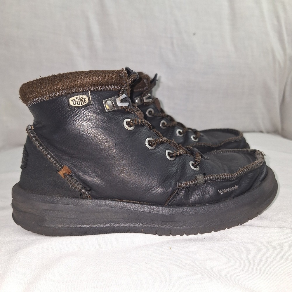 Hey Dude Black YT1 Bradley Boot Youth Kids 40269-060 Boots Brown Cowhide Leather